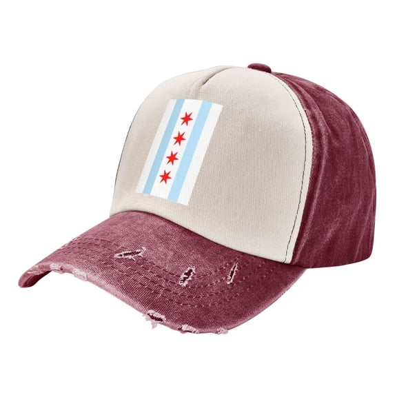 Chicago City Flag Distressed Baseball Cap Dad Hats for Men Women Vintage Trucker Hat Low Profile Ball Caps