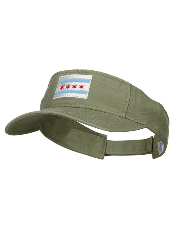 Chicago City Flag Embroidered Pro Style Cotton Washed Visor - Olive OSFM