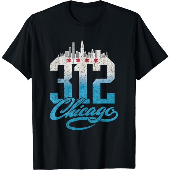 Chicago City Flag T-shirt Illinois Windy City Retro USA Tee T-Shirt Black 3X-Large