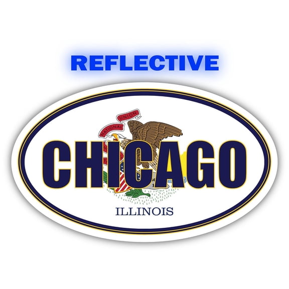 Chicago City Illinois State Flag | IL Flag Cook County Oval State Colors Reflective Sticker Car Decal 3x5 inches