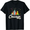 thumbnail image 1 of Chicago City Shirt Illinois Skyline USA American Flag Tee T-Shirt men and women can wear, black, white, gifts, 1 of 4
