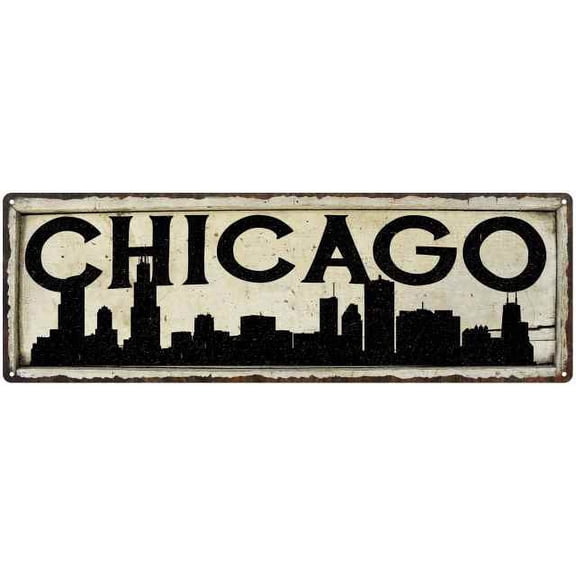 Chicago City Sky Line Silouette Chic Wall Decor 6x18 Metal Sign 106180028029