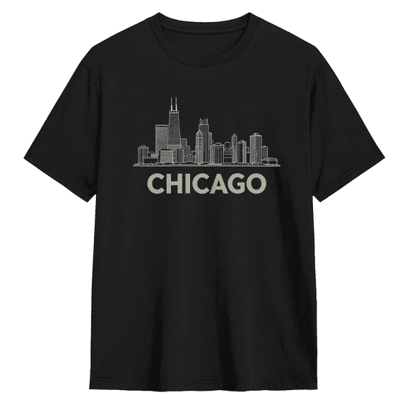 Chicago City Skyline And Text Vintage Graphic Tee for Men and Women, Road Trip Family Gift Cotton Short Sleeves T-Shirt
