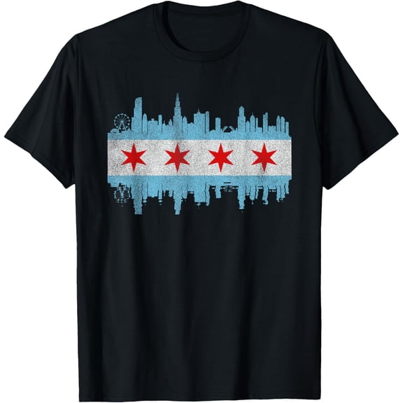 Chicago City Skyline Flag - Vintage Chicago City DISTRESSED T-Shirt100% cotton