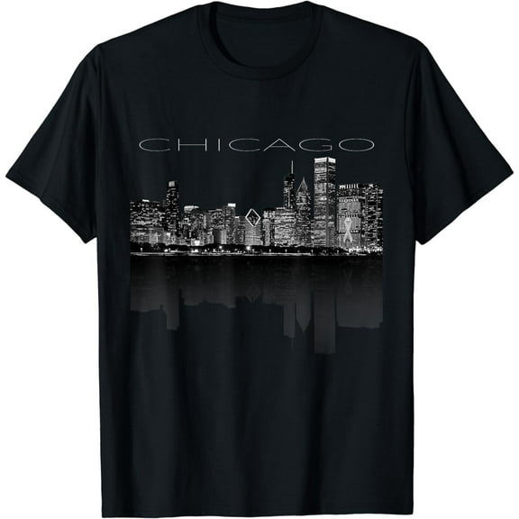Chicago City Skyline Lights at Night T-Shirt