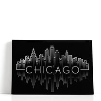 Chicago City Skyline in Line Art Style - Wrapped Canvas Print Wall Art | 18" W x 12" H
