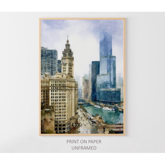 Chicago Cityscape Art Poster - Illinois Skyscraper, Unframed Poster Size 8x12