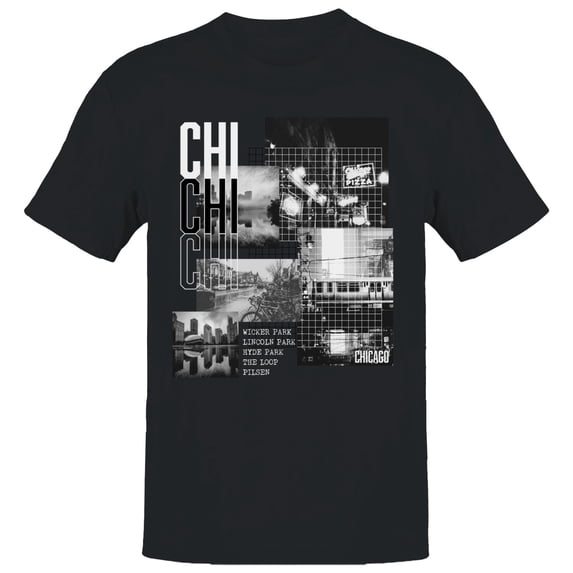 Chicago Cityscape Neighborhood Men's Black T-shirt