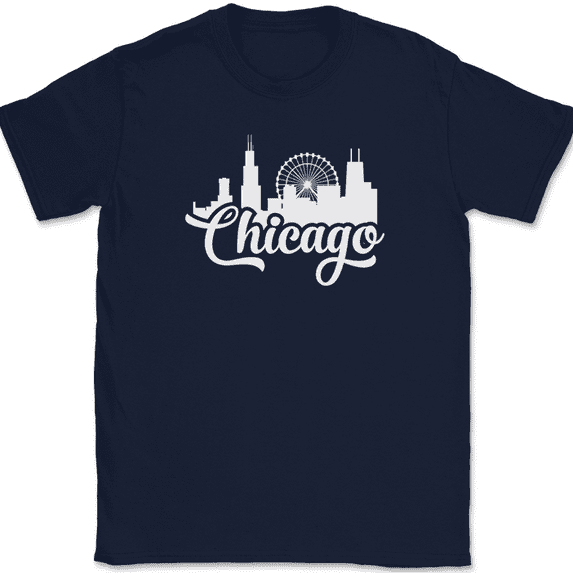 Chicago Cityscape T-Shirt Illinois Geography State City Pride Chiagoan IL Tee - Navy, XL