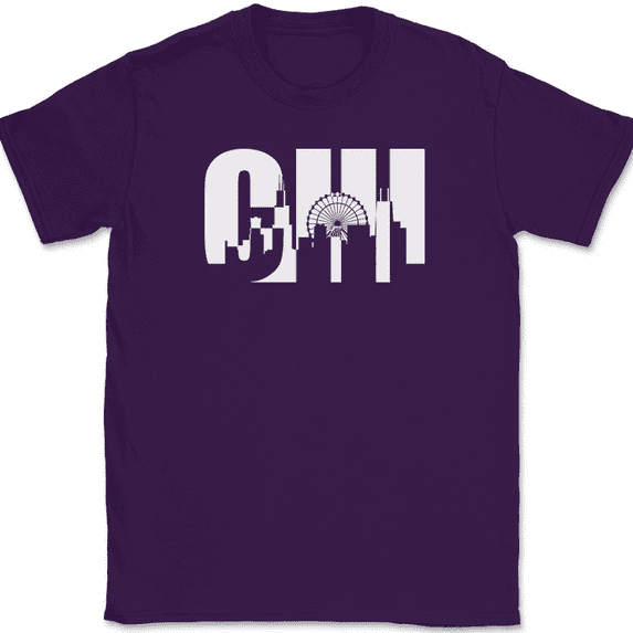 Chicago Cityscape T-Shirt Illinois Geography State City Pride Chiagoan IL Tee - Purple, M