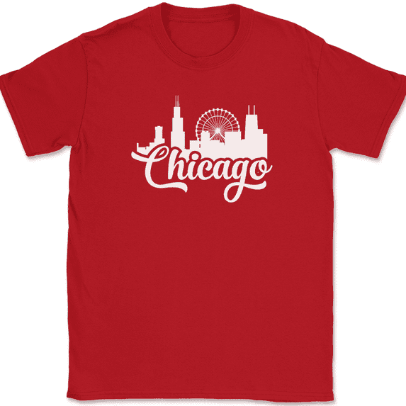 Chicago Cityscape T-Shirt Illinois Geography State City Pride Chiagoan IL Tee - Red, 3XL