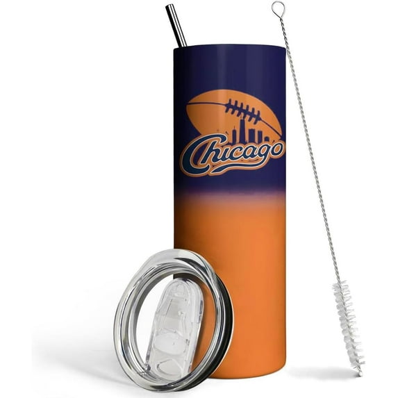 Chicago Classic Stainless Steel Tumbler with Lid and Straw, City Football Fans Gifts,20oz Football Team Skinny Travel Mug Tumbler Cup Water Botter