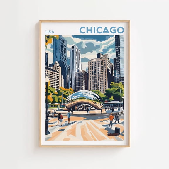 Chicago Cloud Gate Wall Art poster, The Bean Chicago Poster, Chicago Art poster, Chicago Skyline, Chicago Aesthetic Decor, Wall Art Unframed Paper Print