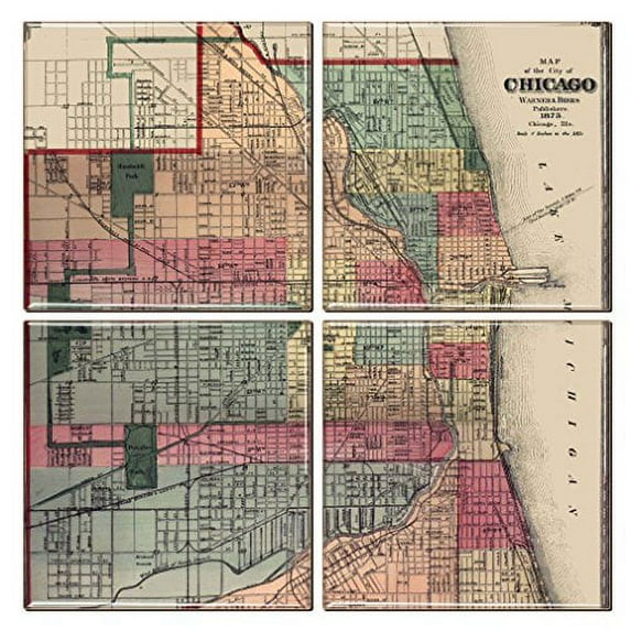 Chicago Coaster Of Vintage Map (Set Of 4)