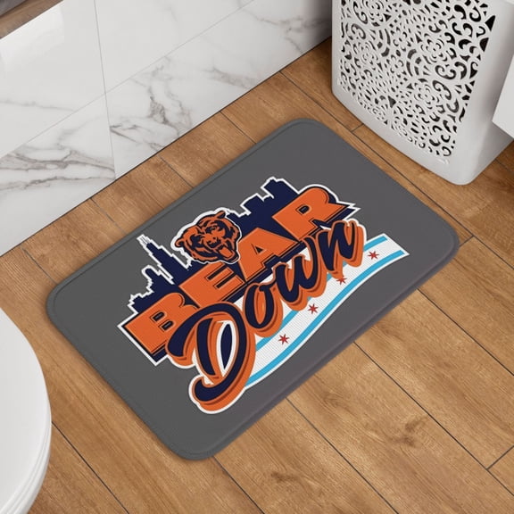 Chicago Crystal Velvet Lock Edge Floor Mat 40" x 60", Football Team Themed Entryway Floor Mat, Kitchen and Living Room Floor Mat for Home Decor Area Rug