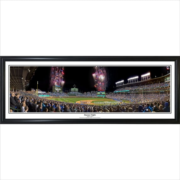Chicago Cubs 39'' x 13.5'' Banner Night Standard Framed Panorama
