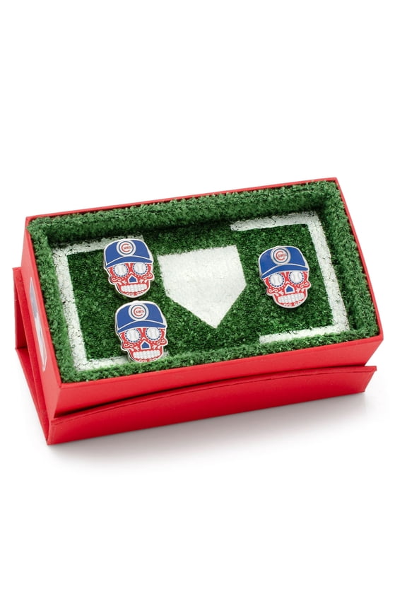 Chicago Cubs Sugar Skull Cufflinks & Lapel Pin Gift Set