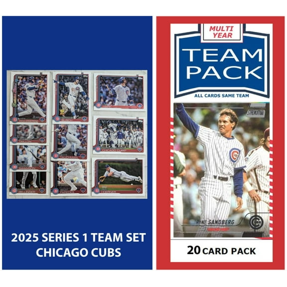 Cubs 20 Card Pack Sandberg + 2025 Topps Series 1 Team Set - Swanson PCA