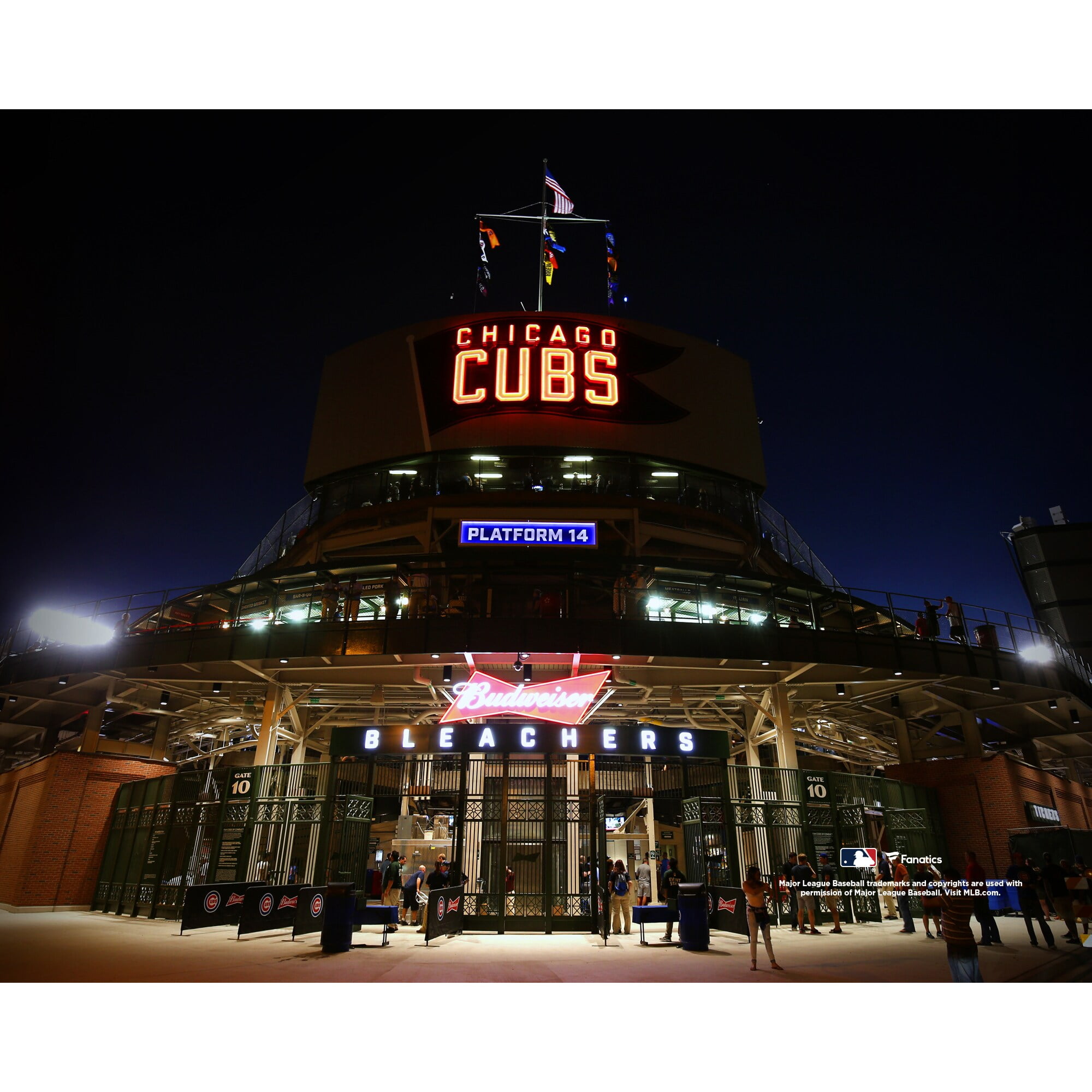 Wrigley Field Chicago Cubs Unsigned Bleacher Entrance Night Time