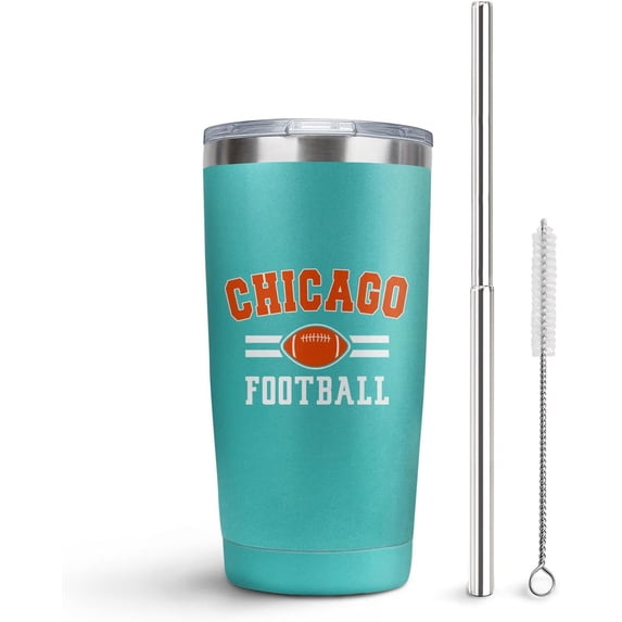 Chicago Cup with Lids and Straws Insulated Stainless Steel Tumbler Travel Coffee Mug Football Gifts 20 Oz