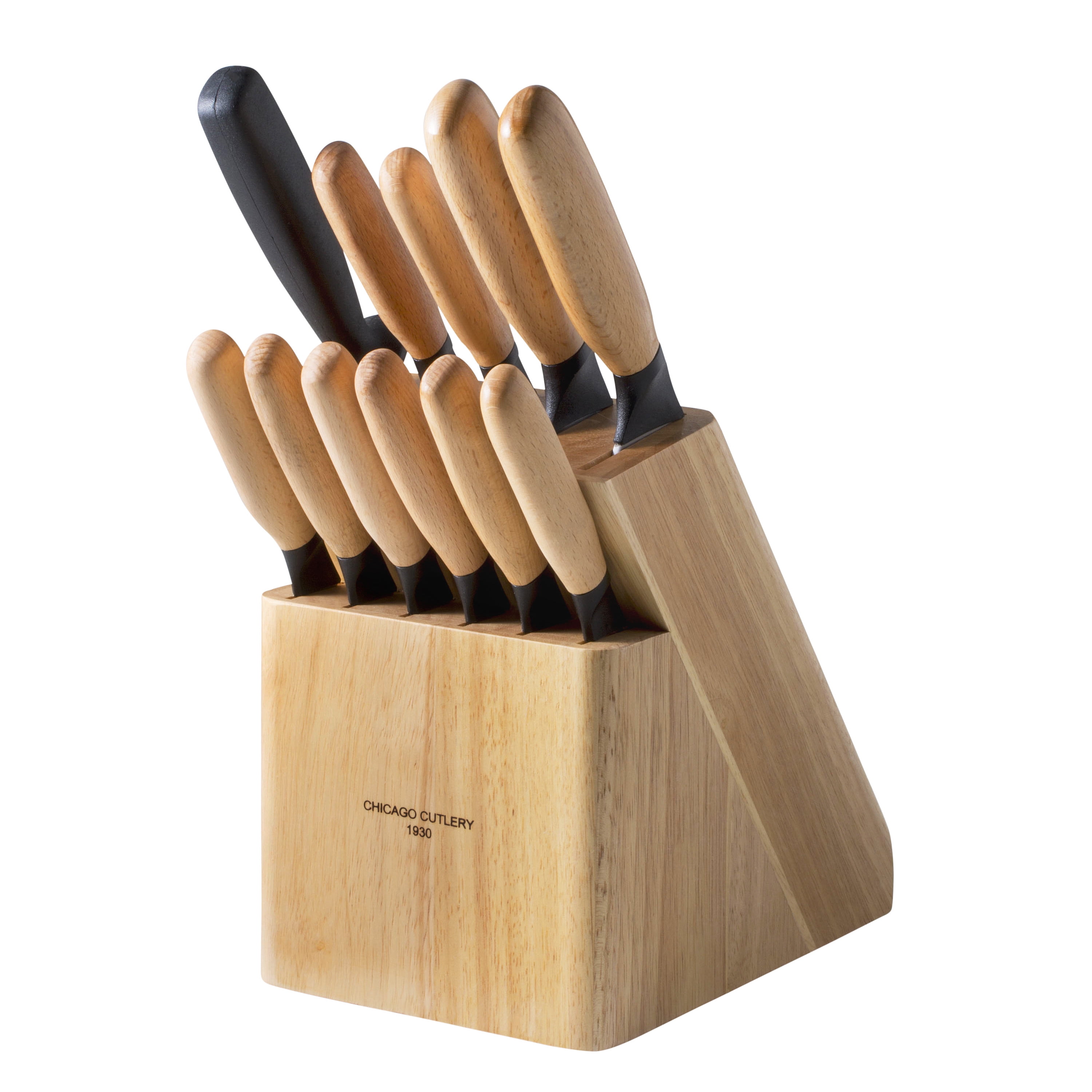  Chicago Cutlery Racine 12-Pc Kitchen Knife Wood Block Set,  Stainless Steel Knives, Serrated, Chef, Utility, and Paring Knife,  Removable Steak Knife Block, Walnut Handle: Home & Kitchen