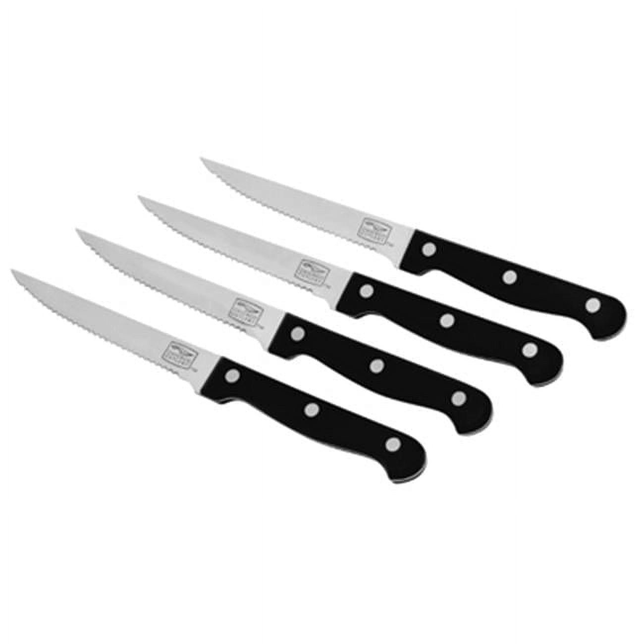 Essentials 4-Piece Stainless Steel Steak Knife Set with Black Polymer Handles