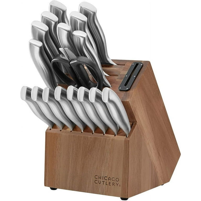 Chicago Cutlery 18-Piece Forged Kitchen Knife Wood Block Set, Black-Si –  ShopBobbys