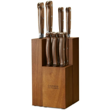 Chicago Cutlery Racine 12-Piece Kitchen Knife Wood Block Set, Stainless Steel Blades with Walnut Handles