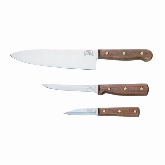 Chicago Cutlery B42 Walnut Tradition 3pc Parer, Utility and Chef Knife Set