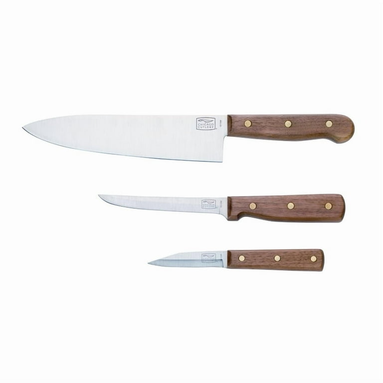 Chicago Cutlery B42 Walnut Tradition 3pc Parer, Utility and Chef
