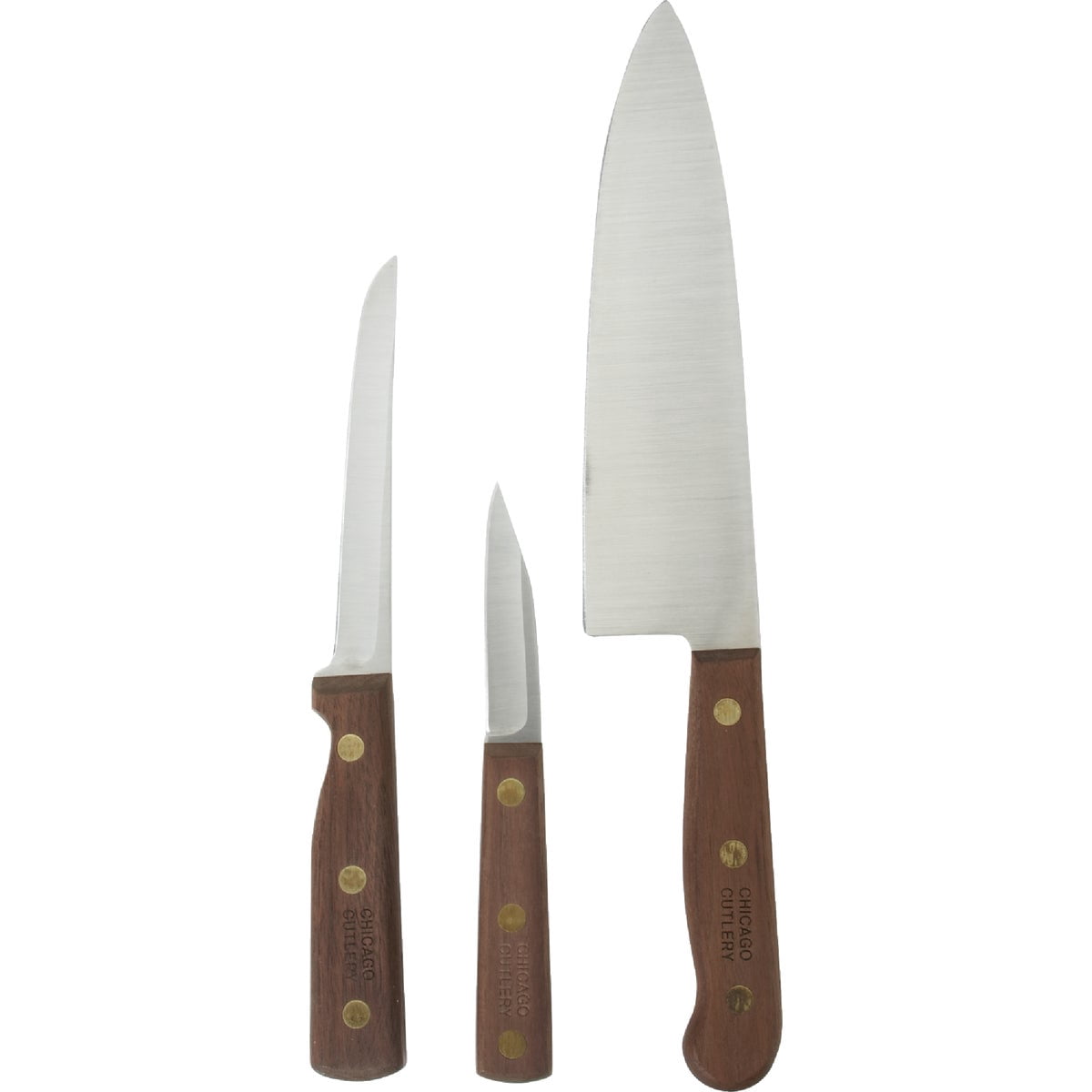 Chicago Cutlery B42 Walnut Tradition 3pc Parer, Utility and Chef Knife Set