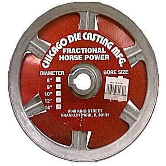 Chicago White Metal Single V-Grooved Pulley - 8" Dia x 5/8" Bore - Multicolor