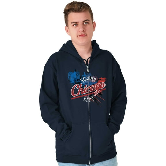 Chicago Distressed Second City Urban Unisex Fleece Graphic Zip Up Hoodie Brisco Brands 2X