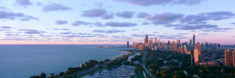 Chicago Diversey Harbor Lincoln Park Lake Michigan Illinois Canvas Art - Panoramic Images (36 x 12)