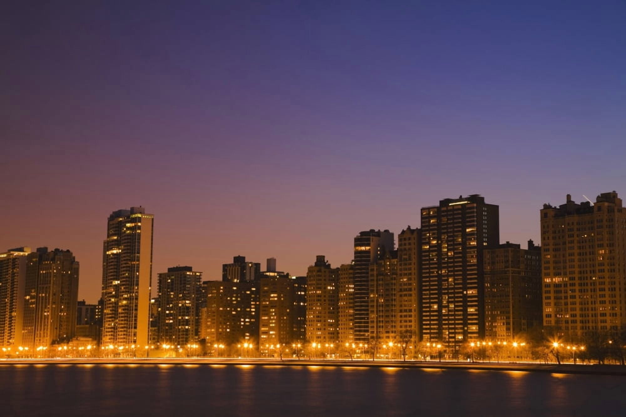 Chicago Downtown Skyline At Night Canvas Art - Kim Karpeles Design Pics (19 x 12)