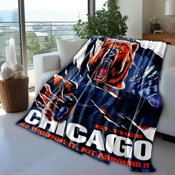 Chicago Fans Blanket Gifts for Football, Go Through It, Not Around It Soft Lightweight Flannel Throw Blankets for Football Players/Lovers 50x60 Inch