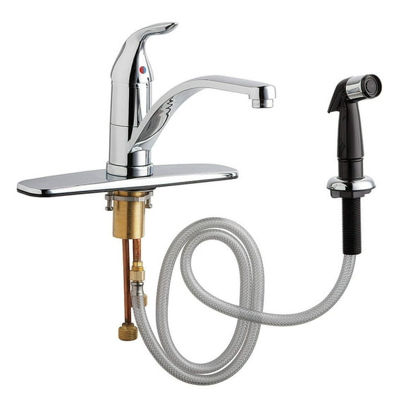 Chicago Faucets, 432-ABCP, Commercial Grade Kitchen Faucet with Lever Handle, Escutcheon Plate and Side Spray (Eco-Friendly Flow Rate), Chrome CA3