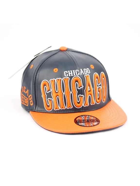 Chicago Faux Leather Flat Bill Snap Back Hat