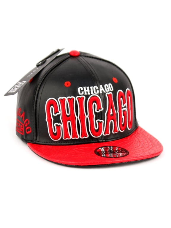 Chicago Faux Leather Flat Bill Snap Back Hat