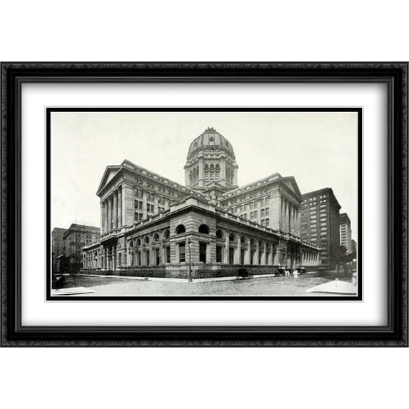 Chicago Federal Building 1910 2x Matted 40x28 Large Black Ornate Framed Art Print by The Cityscape Art Print Series