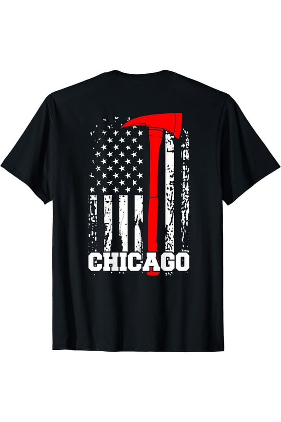 Chicago Firefighter Shirt Fireman American Flag Gift T-Shirt
