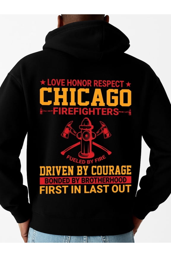 Chicago Firefighter sweatshirt Chicago men sweatshirts black Casual Classic Design Pullover Hooded Sweatshirt Streetwear For Winter Fall, As Gift gift vibrant funny