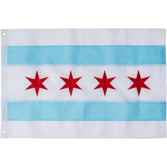 Chicago Flag 2x3 FT - Double Sided Embroidery Star with 2 Brass Grommets - City of Chicago IL Polyester Flags Vivid Color and Canvas Header
