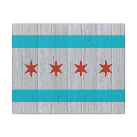 Chicago Flag Distressed Wood Look Canvas Wall Art for Home Decor Ready-to-Hang