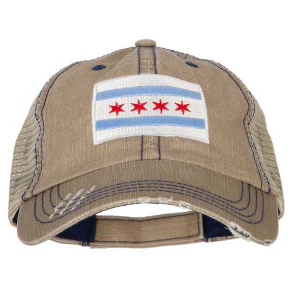 Chicago Flag Embroidered Low Profile Cotton Mesh Cap - Khaki OSFM