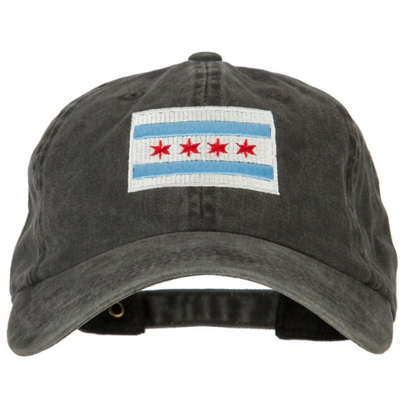 Chicago Flag Embroidered Unstructured Cotton Cap - Black OSFM