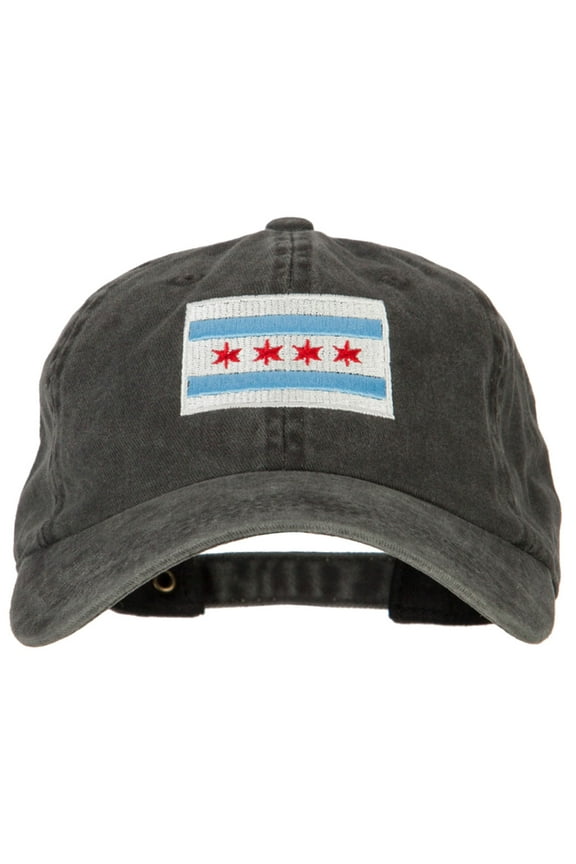 Chicago Flag Embroidered Unstructured Cotton Cap - Black OSFM