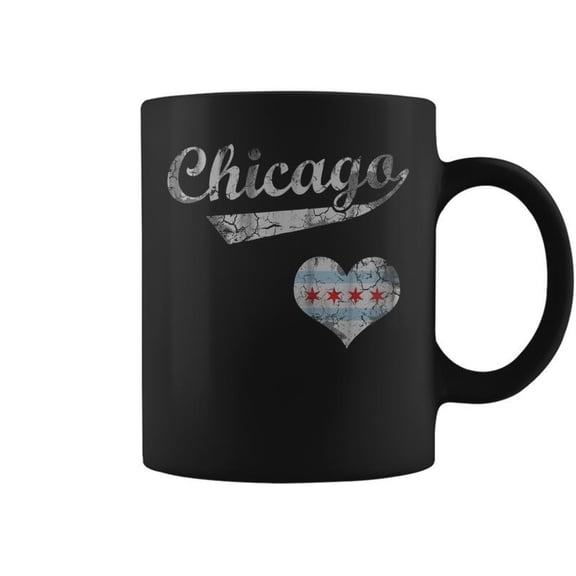 Chicago Flag Heart Love Distressed Coffee Mugs