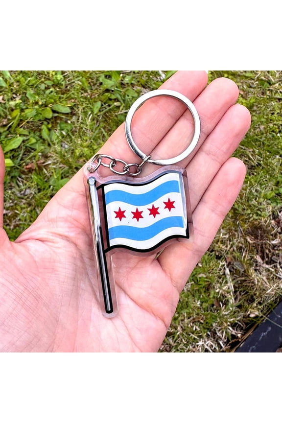 Chicago Flag Keychain | Cute Acrylic Keychain | kawaii chicago keychain | cute chicago keychain | chicago trip gift |i love chicago keychain