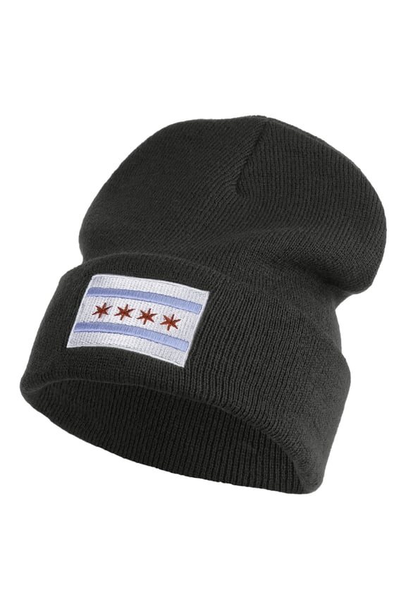 Chicago Flag Logo Embroidered Big Size Acrylic Long Beanies - Grey XL-3XL